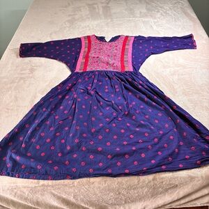 Market Place Boho Embroidered Cotton Midi Dress Purple Pink Women’s Size S India